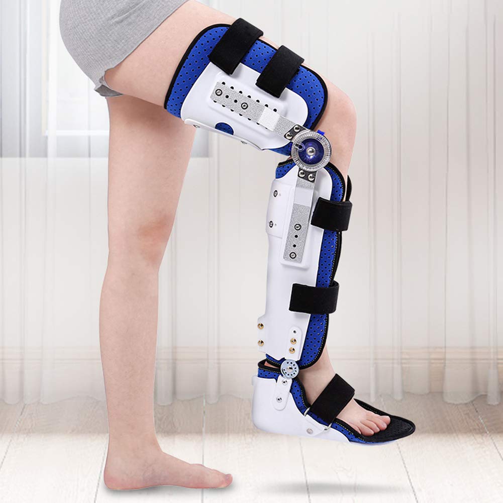 con bisagras de Rodillera, de órtesis de Rodilla, para estabilización de recuperación, estabilizador de Soporte ortopédico médico Ajustable después de la cirugía (Azul + Blanco Izquierdo)