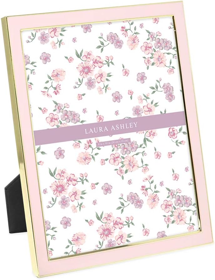 8x10 Pink Enamel Picture Frame, Gold Metal Edge with Easel, for Countertop, Counterspace, Tabletop Display, Bookshelf, Desk, Wall Décor, Photo Gallery