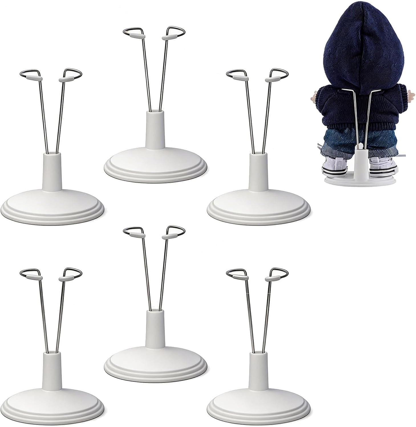 6 Pack Adjustable Doll Stands for 6.8 Inch Dolls, Clear Plastic Action Figure Display Holder Support Base, Mini Figurine Accessories for Displaying Collectibles (Dolls Not Include)