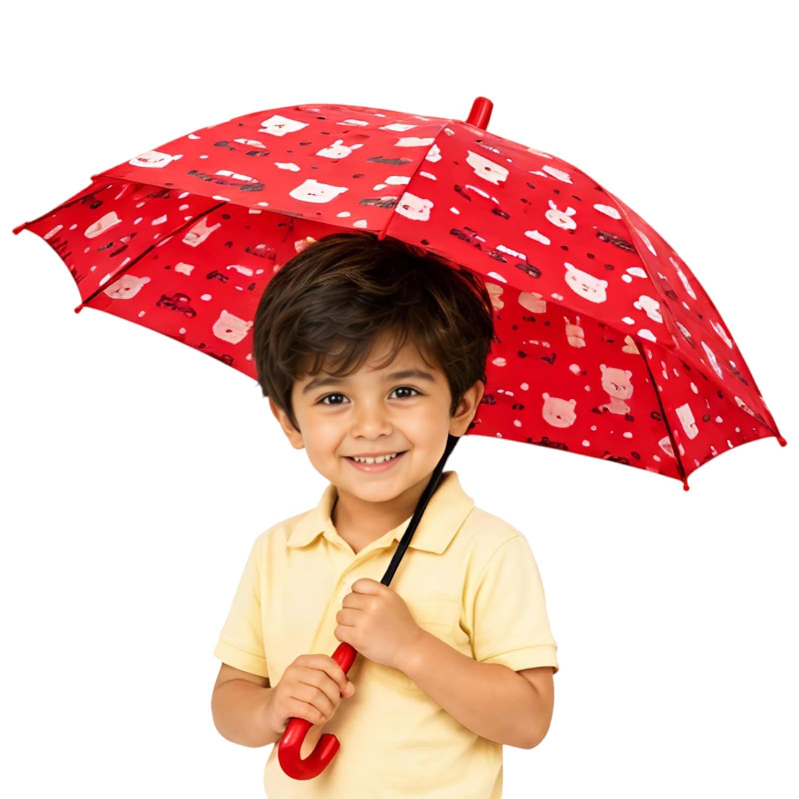 Kids Umbrella with Assorted Prints, Polyester Canopy, Curved Handle, Round Shape, for Rain Protection-image-20