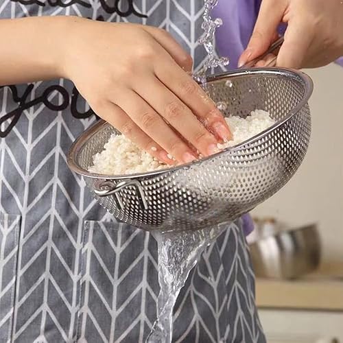 Miniatura 5 de Colador de lavabo de acero inoxidable con asa, colador de alimentos de cocina de malla fina, coladores grandes de metal para pasta, fideos, verduras