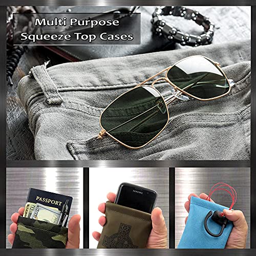 Image of MyEyeglassCase Combo Sunglasses Case & Soft Glasses Pouch in Black Distressed Faux Leather - Medium to Large Dorable Clash Shell with Microfiber pouch and Cloth (AS113 Combo Black)