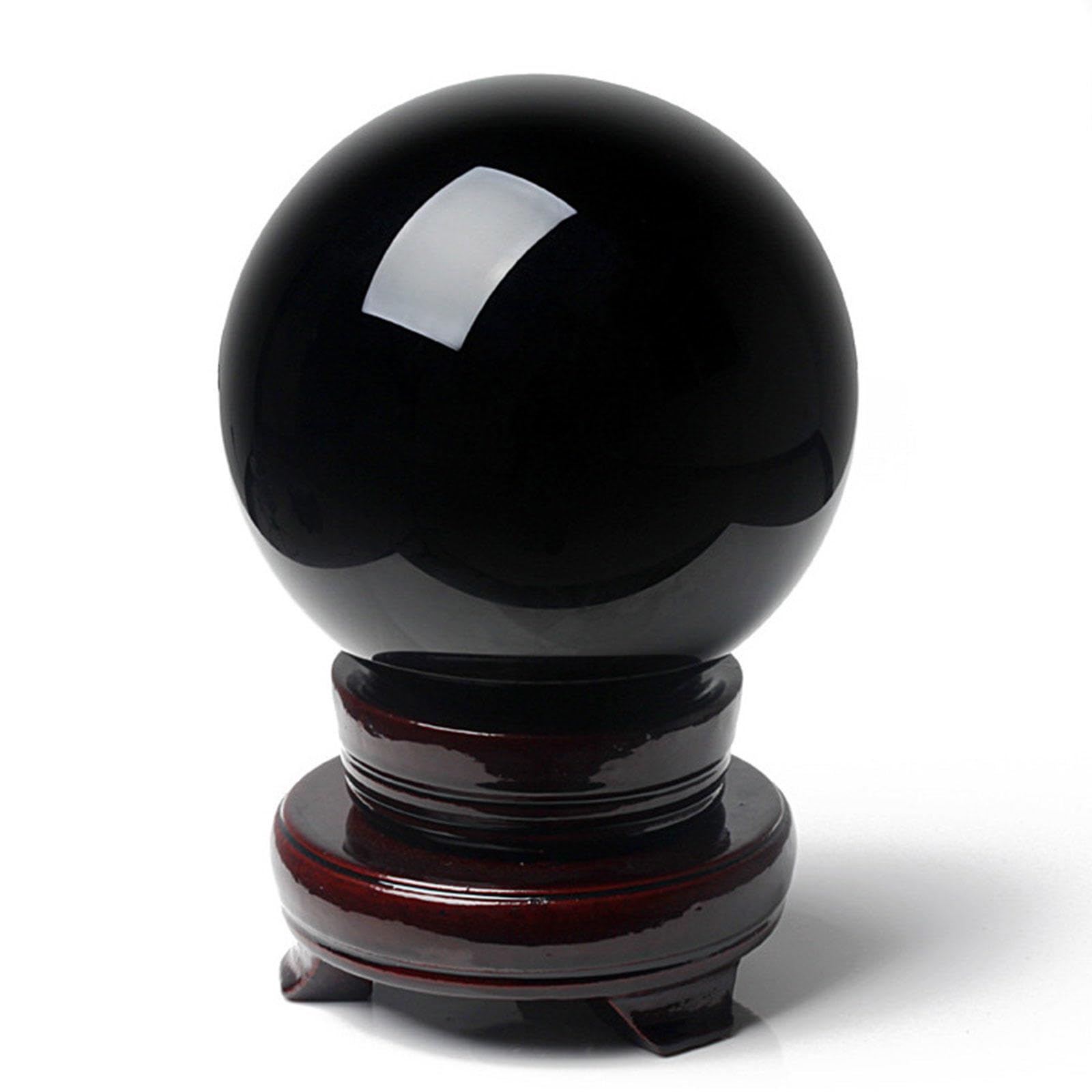 NHKSFBLQ Obsidian Crystal Ball for Fengshui Ball Black Crystal Ball Divination Sphere, Home Decoration Polished Sphere with Wooden Base,50mm