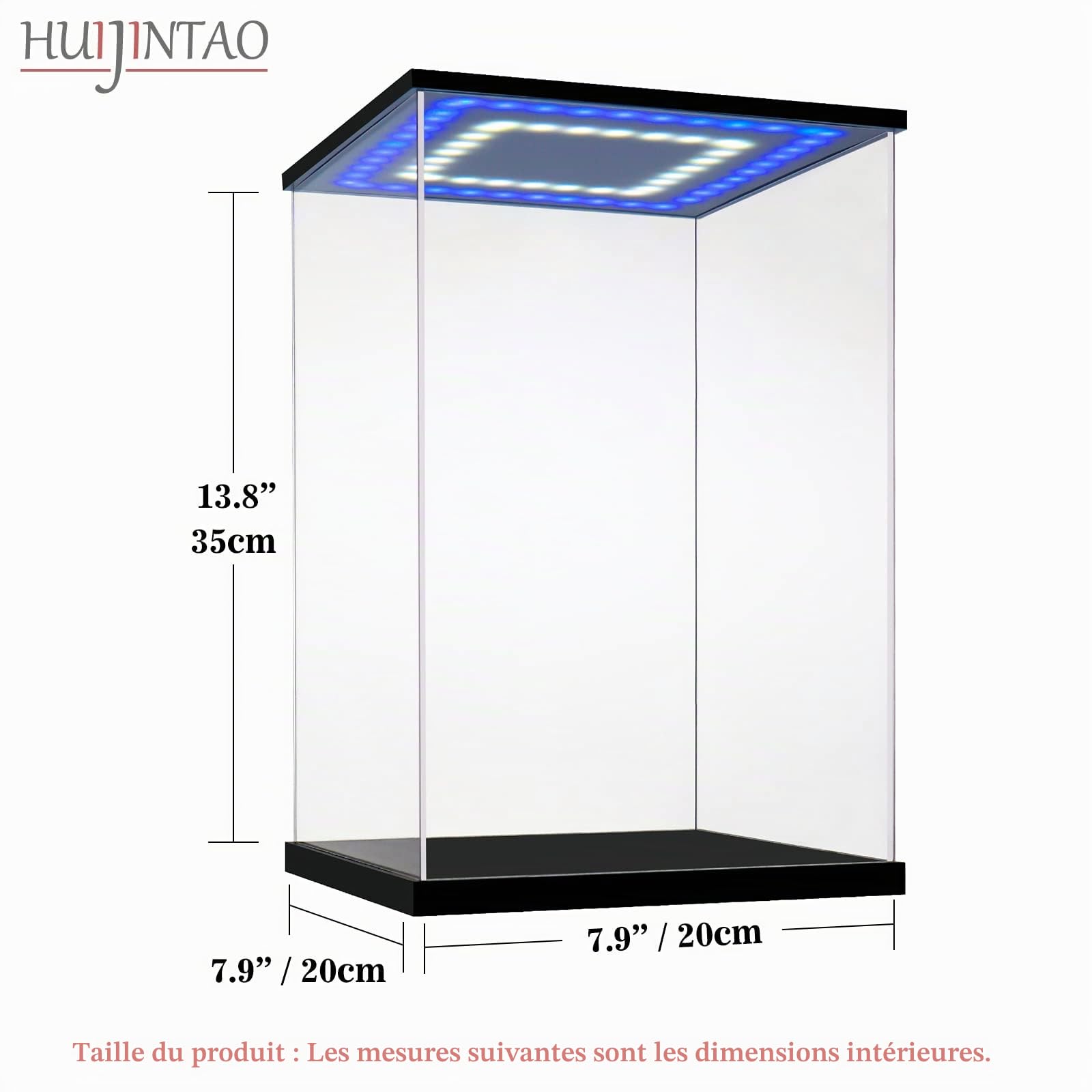 Vitrine pour Collection, Boite Acrylique, Vitrine Figurine Transparent, Vitrine Acrylique en Verre pour Collection, Figurine, Voitures Miniatures | avec éclairage LED (20x20x35 cm)
