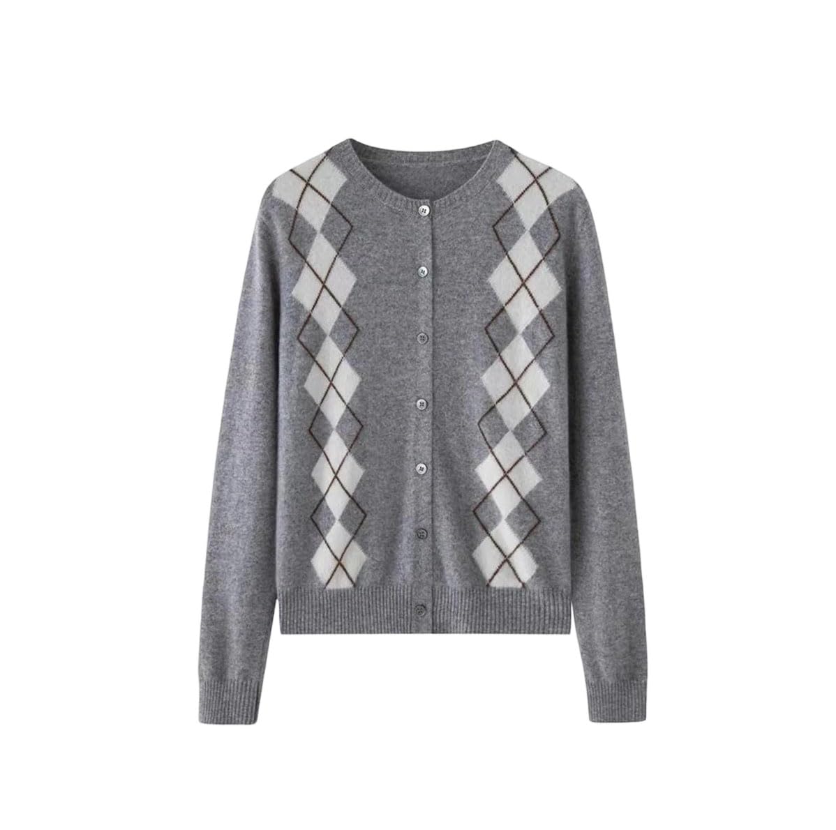 Women Merino Wool Contrast Buttons Open Front Sweater Crew Neck Long Sleeve Wool Cardigan Jumper