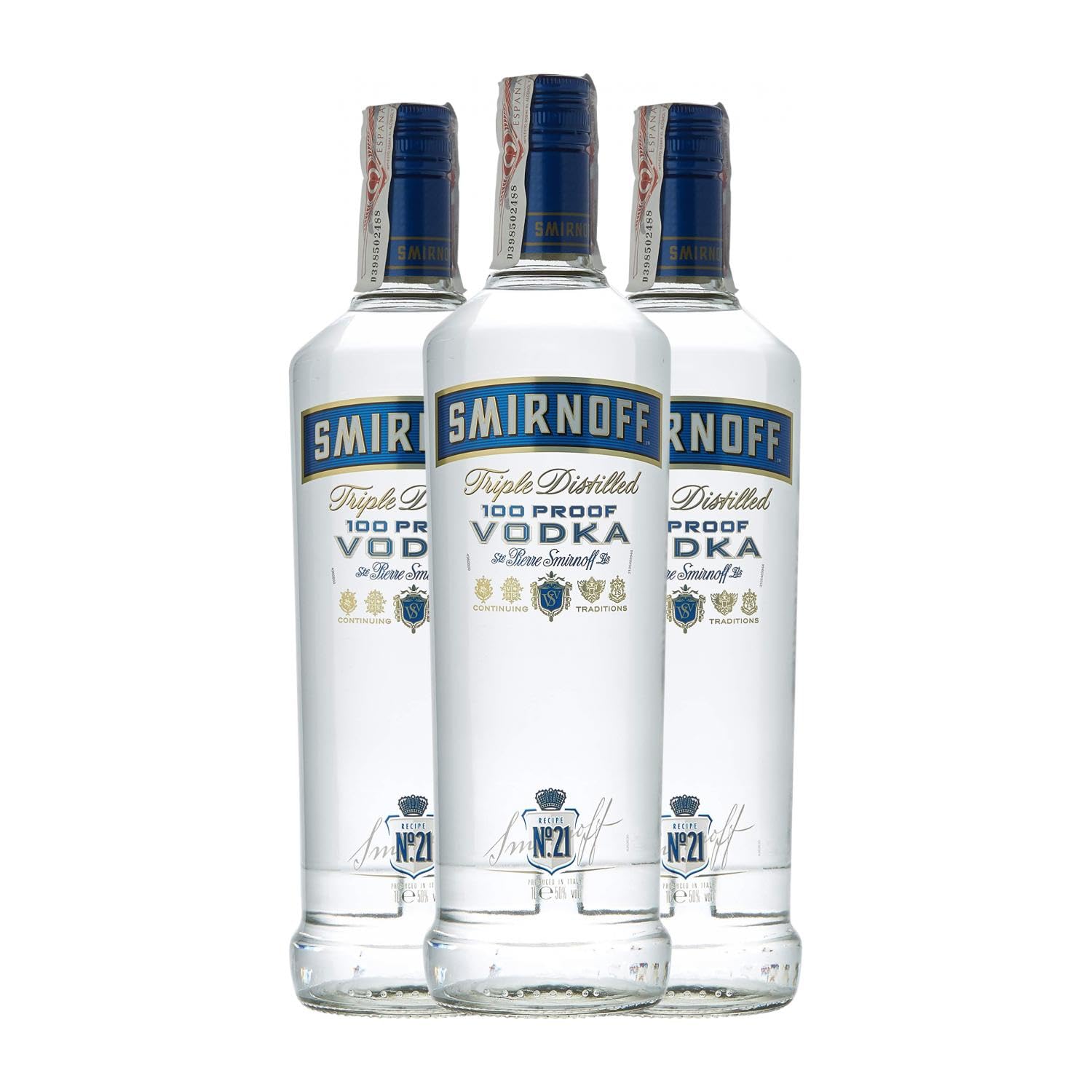 Vodka Smirnoff Etiqueta Azul Botella Misil 1 L (Caja de 3 Botella Misil de 1 L)