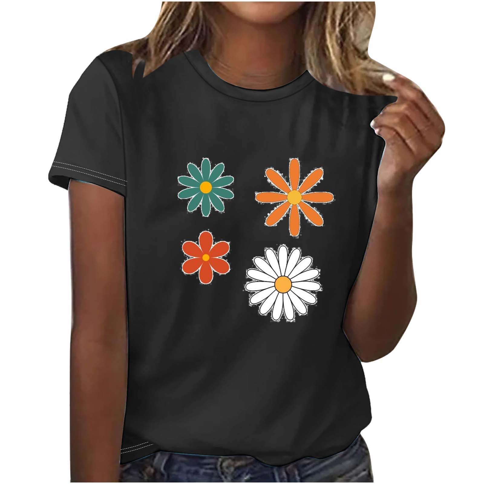 NUSGEAR Camiseta de Manga Corta Mujer 2024 Moda Casual Estampado Libélula Cuello Redondo Suelto Tumblr Tops Fiesta T-Shirt Camisa Original Verano Algodón Basic tee Playa Talla Grande