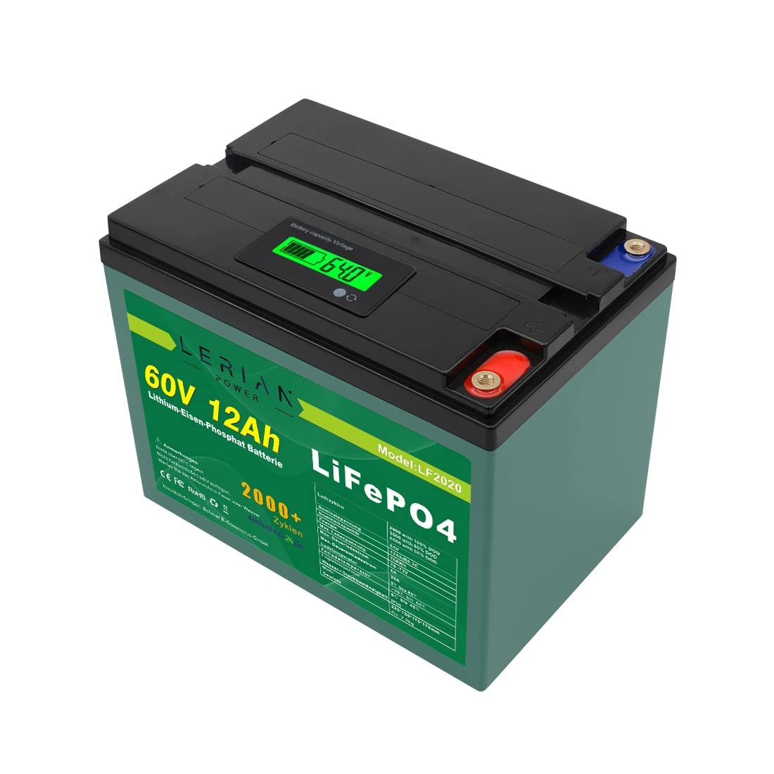 LiFePO4 - Batteria 60 V, 12 Ah, 20 A, 720 Wh, al litio, per modellismo, campeggio, barca