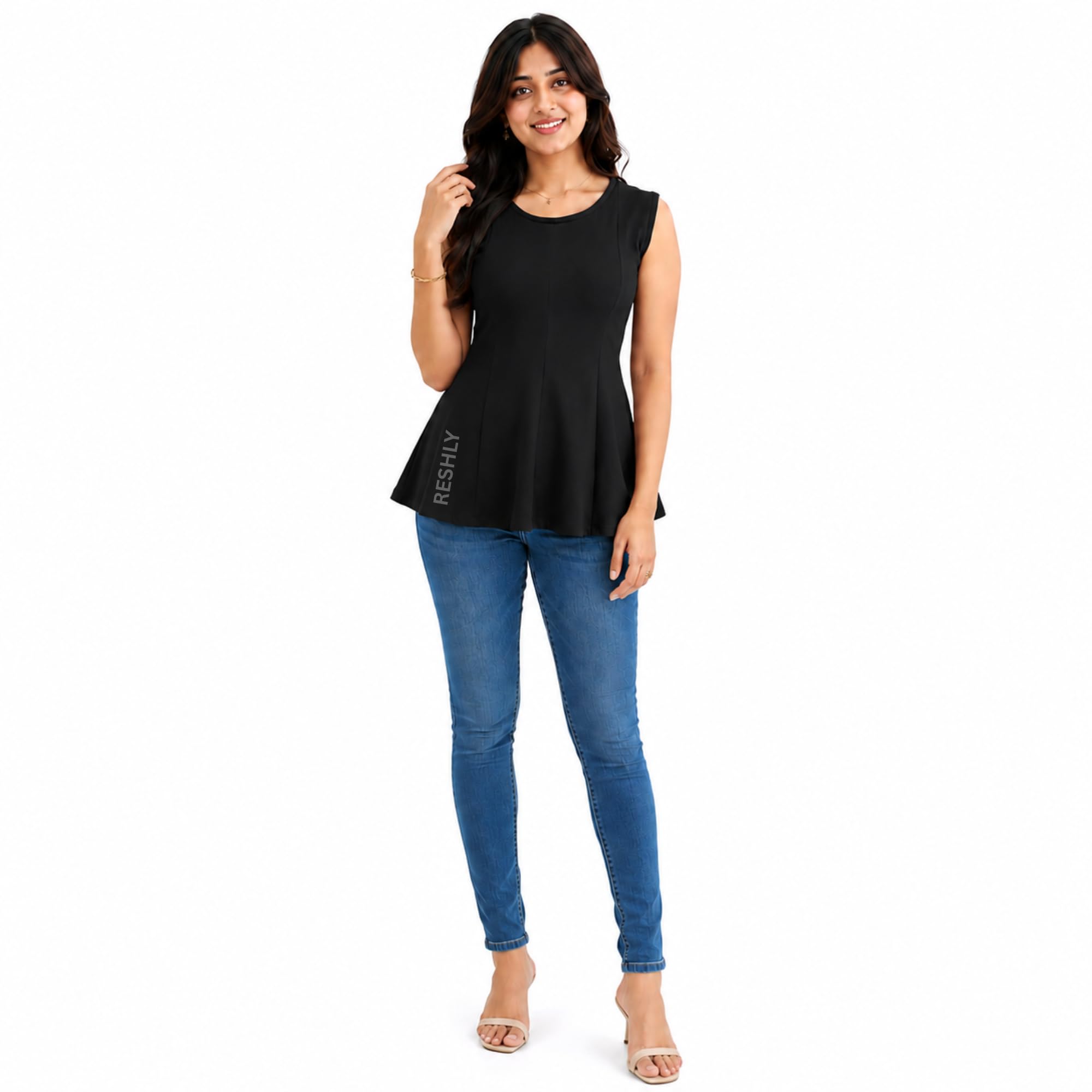 Women Western Peplum Top | Premium Valentino Fabric Sleeveless Flared Ladies Top & Tunics (Pack of 1)-picture-49