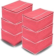 Saree Cover/Bags/Organizer For Wardrobe - Foldable Saree Covers With Zip, Multipurpose Storage Bag For Suit, Lehanga, Dress Packing With Transparent Window, Pack of 6 (NO-TP)