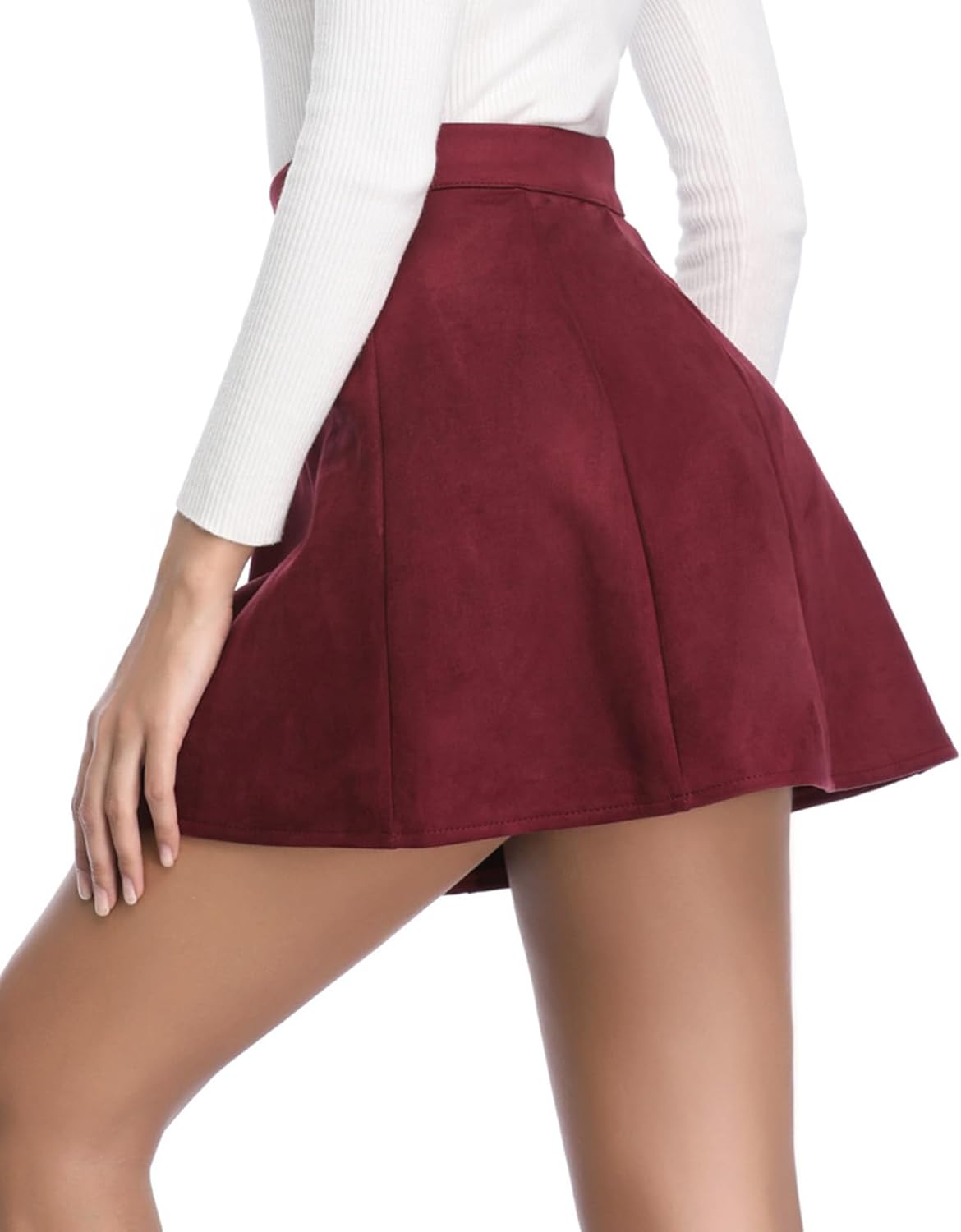 Fuinloth Women's Faux Suede Skirt Button Closure A-Line High Wasit Mini Short Skirt - Image 6