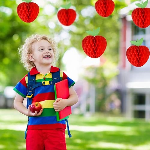 Miniatura 5 de FEPITO Paquete de 10 panales de papel de manzana de 7 pulgadas para colgar, papel rojo, decoración de frutas para regreso a la escuela, baby shower,