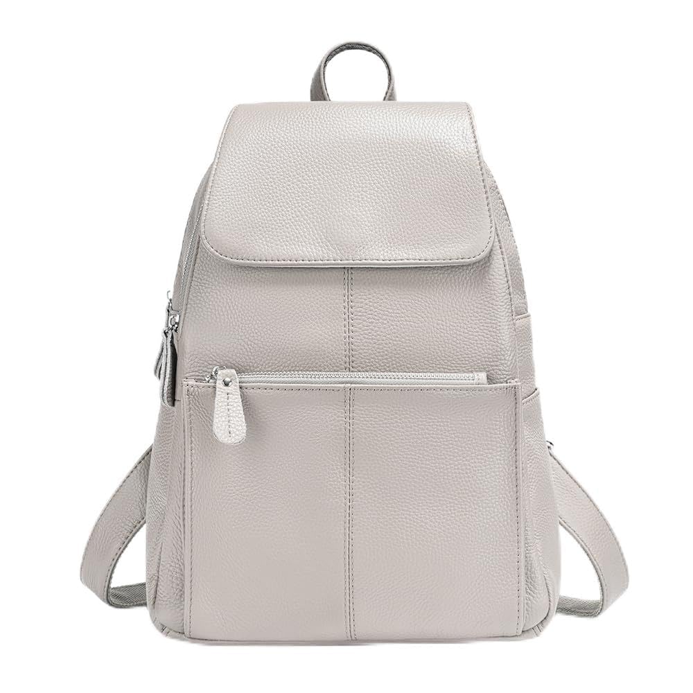 15 Colors Real Soft 100% Genuine Leather Women Backpack Fashion Ladies Travel Bag Preppy Style For Woman (Grey)