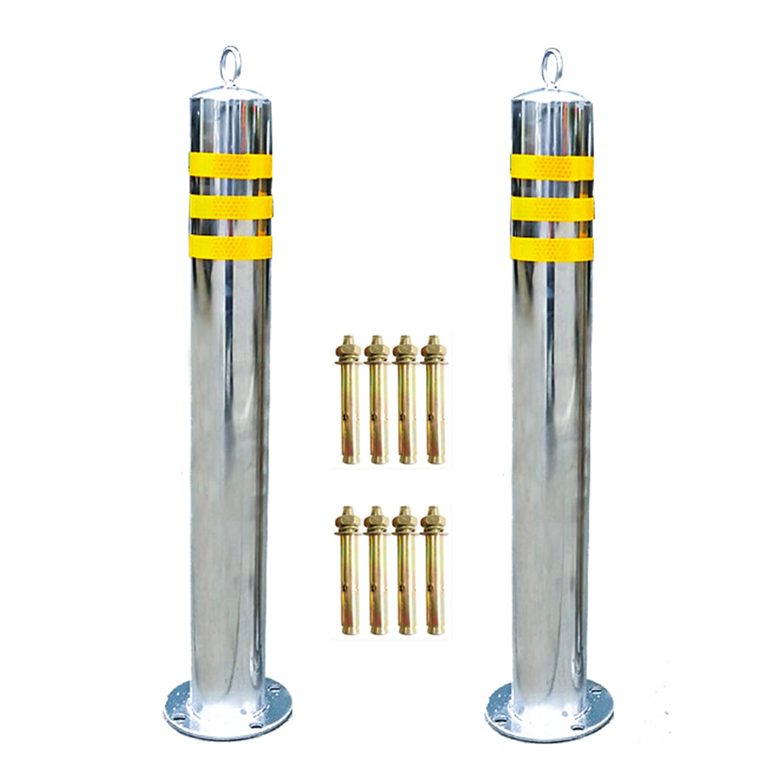 WOTZOV 2 Pack Bollards For Driveway, Stainless Steel Traffic Cones For Commercial Or Private Use, Parking Bollards With Reflective Strips,Silver-800×76Mm/31.5×3In,Silver 800×76mm/31.5×3in