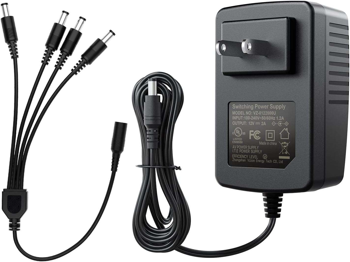 ZOSI 12V 2A 100V-240V US AC to DC Power Supply Adapter & 4-Way Power Splitter Cable for CCTV Home Security Camera Surveillance System ZOSI 12V 2A 100V-240V US AC to DC Power Supply Adapter & 4-Way Power Splitter Cable for CCTV Home Security Camera Surveillance System