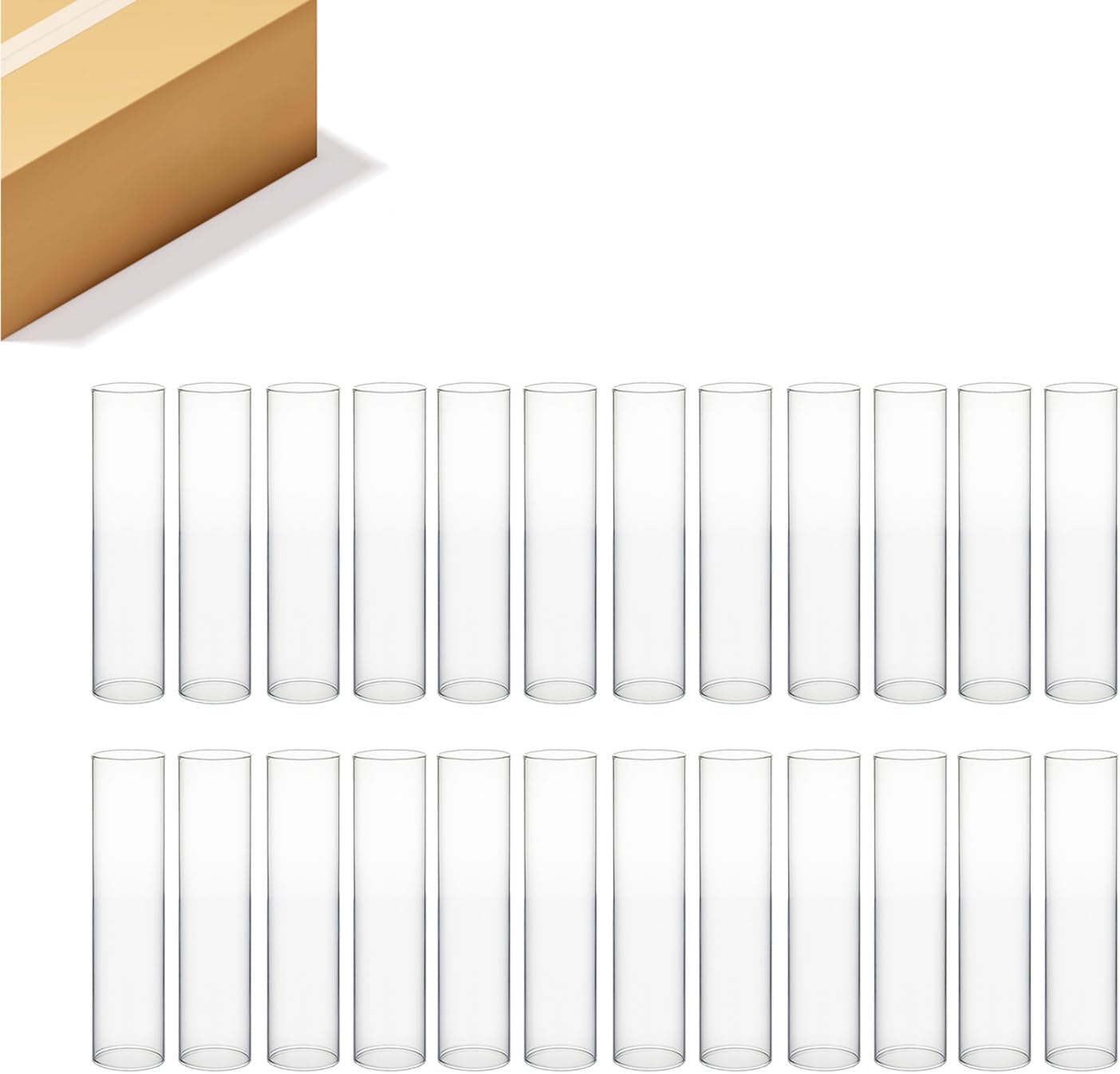 WGVI Clear Hurricane Candle Holder Sleeve, Wide 2.5", Height 14", 24 Pieces, Hurricane Vase, Glass Cylinder Open Ended Chimney Shade Tube for Pillar and Tapered Candleholder, Flame Cover.
