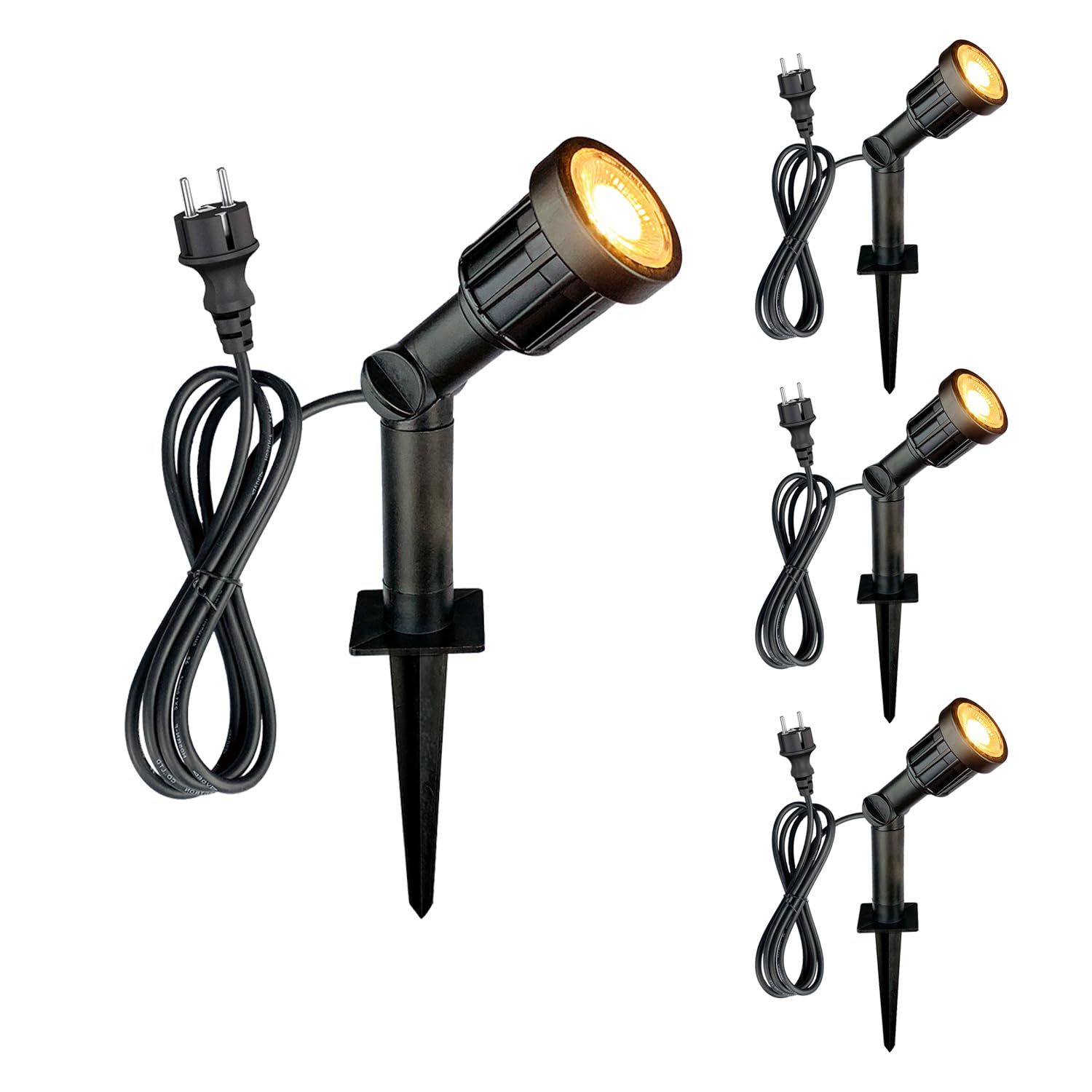 LED Gartenstrahler mit Erdspieß 5w 400lm, IP65 Wasserdicht Schwenkbar Pflanzenstrahler Gartenleuchte Rasenlicht 3000k für Garten Außenbereich, mit 1,500mm Kabel und Verlängertes Rohr (4 Stück)