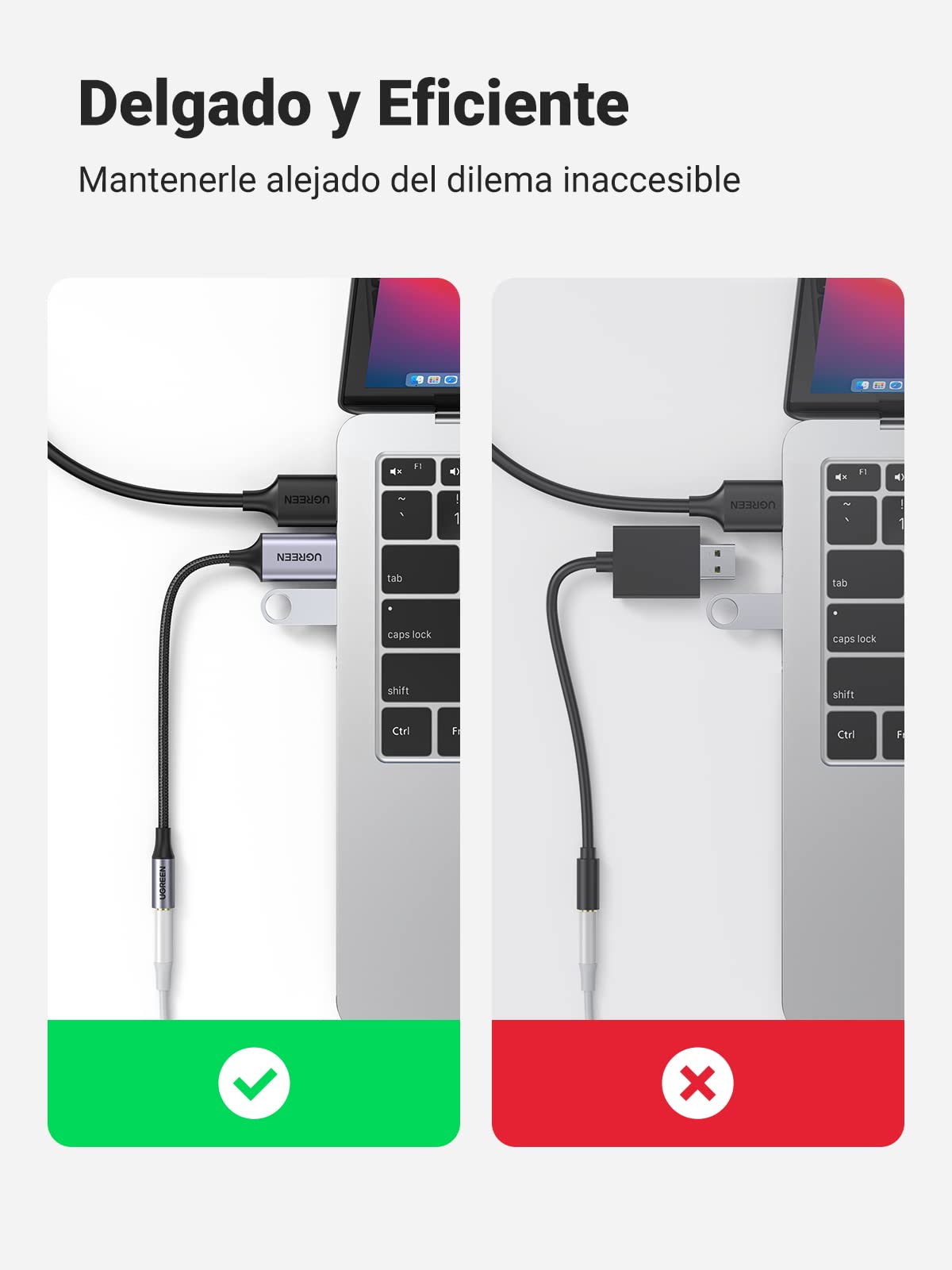 UGREEN Adaptador de Audio USB a Jack 3,5 mm Tarjeta de Sonido Externa Soporta 24bit 96KHz para Auriculares y Micrófono Compatible con PC Macbook Switch PS4/5 25CM