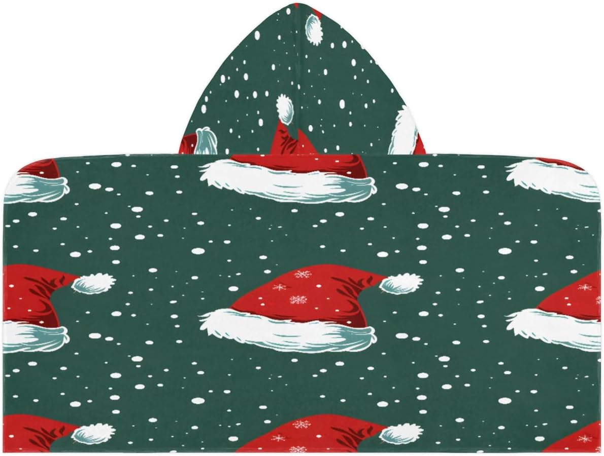 Kid Bath Towels Red Chrismas Hat Kids Towel with Hood for Girls Boys Beach Towel Pool Cover Up Soft Absorbent Toddler Hooded Bath Towel for Shower, Beach, Pool