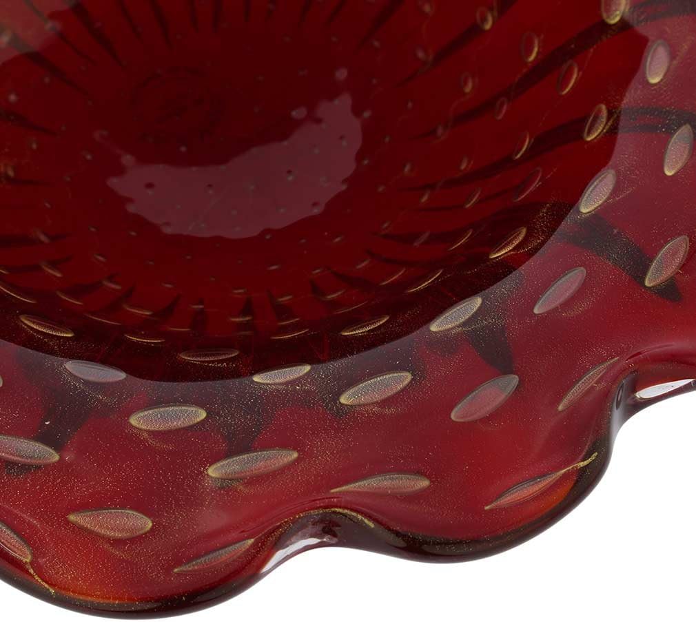 Glass Of Venice Murano Glass Bullicante Leaf Bowl - Red