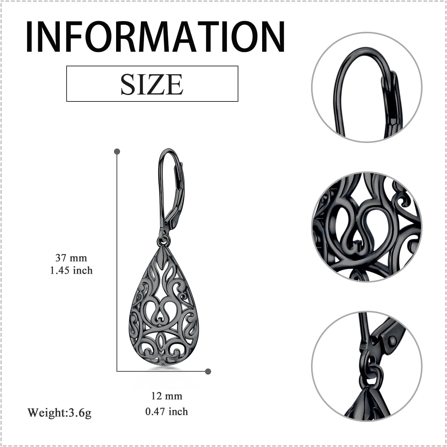 VONALA Filigree Teardrop Earrings for Women Sterling Silver Filigree Teardrop Dangle Earrings Filigree Leverback Earrings for Women Birthday Gift
