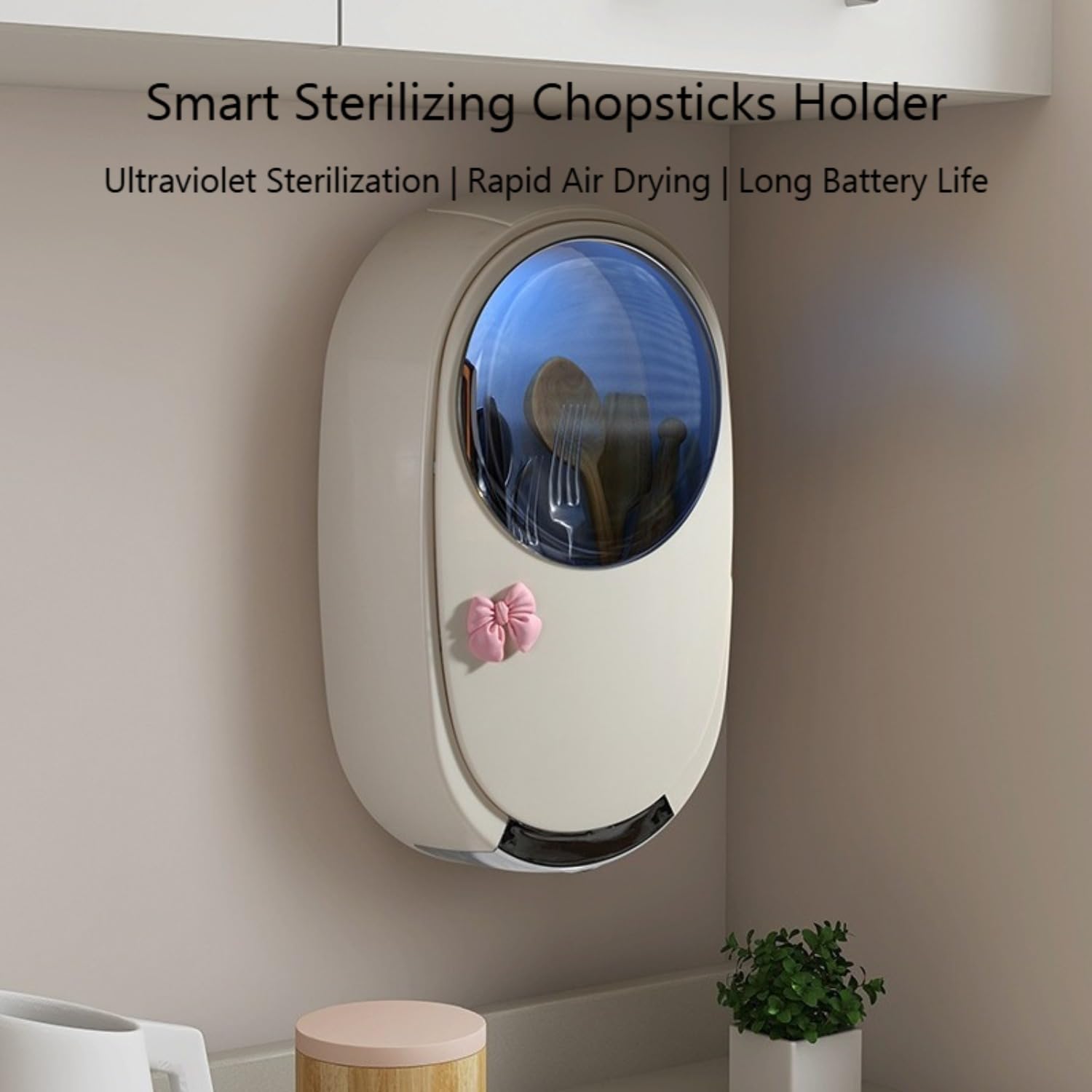 Soporte inteligente para palillos esterilizadores, esterilización UV, secado rápido al aire, montaje en pared, 36,5 cm x 22,5 cm, higiénico y eficiente, para cocina y comedor