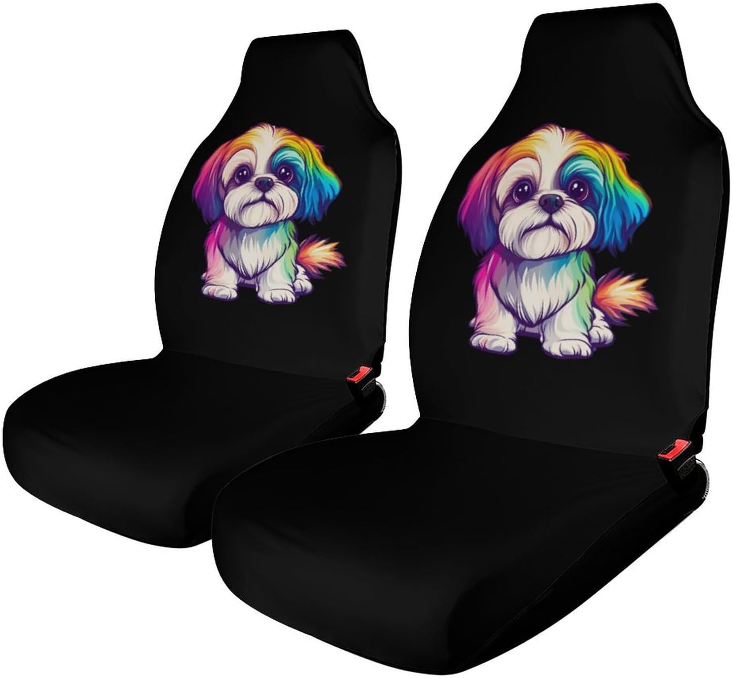 Colorful Shih Tzu Car Seat Covers Universal Car Front Seats Protector Auto Interior Accessories 1PCS