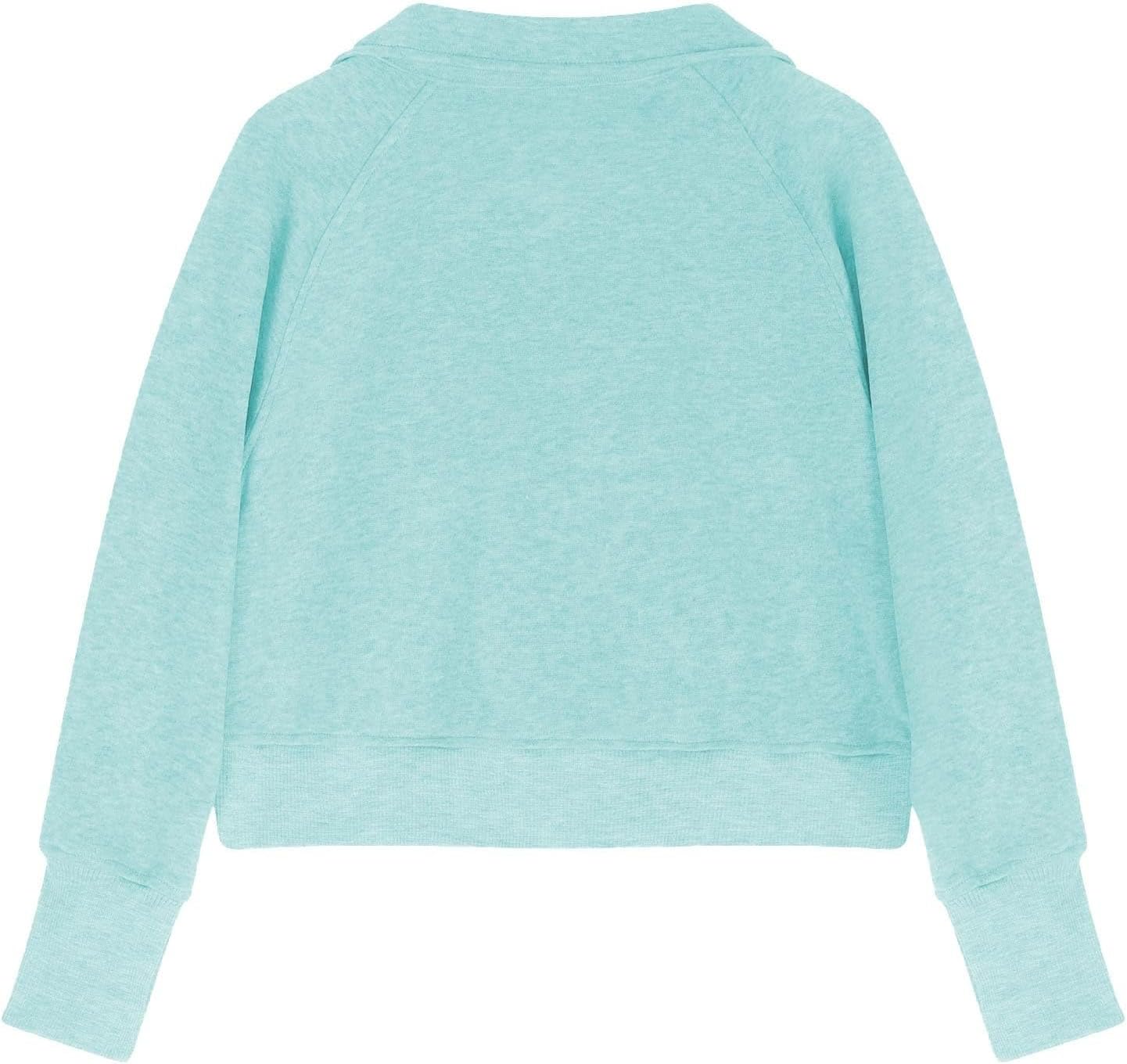 Half Zip up Sweatshirt Girls Winter Cropped Long Sleeve Shirt Pullover Youth Preppy Teen Girl Cute Clothes Thumb Hole