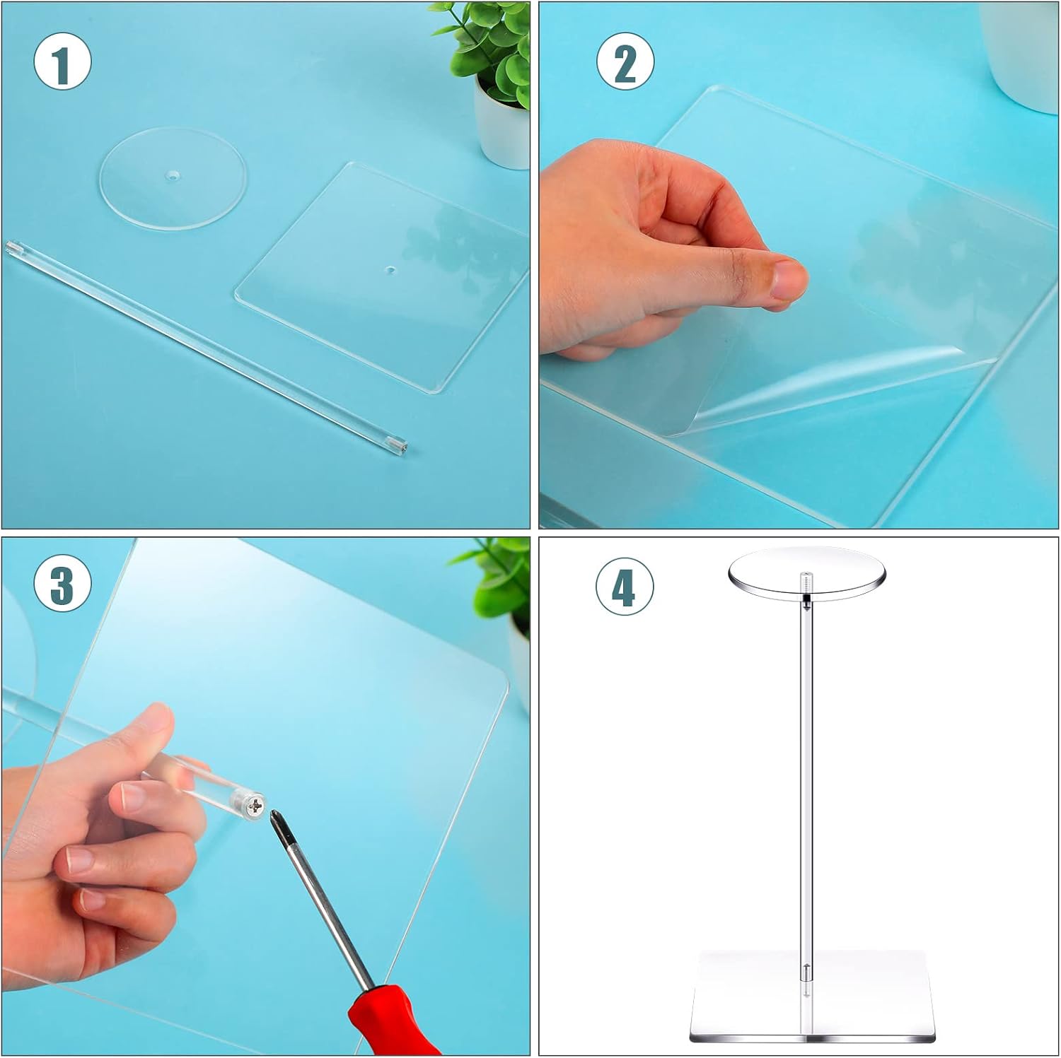 Chunful 4 Sets Acrylic Hat Stand Wig Display Rack Clear Pedestal Stand Baseball Hat Rack Square Round Acrylic Risers for Tabletop Display Watch Jewelry(12 Inch)