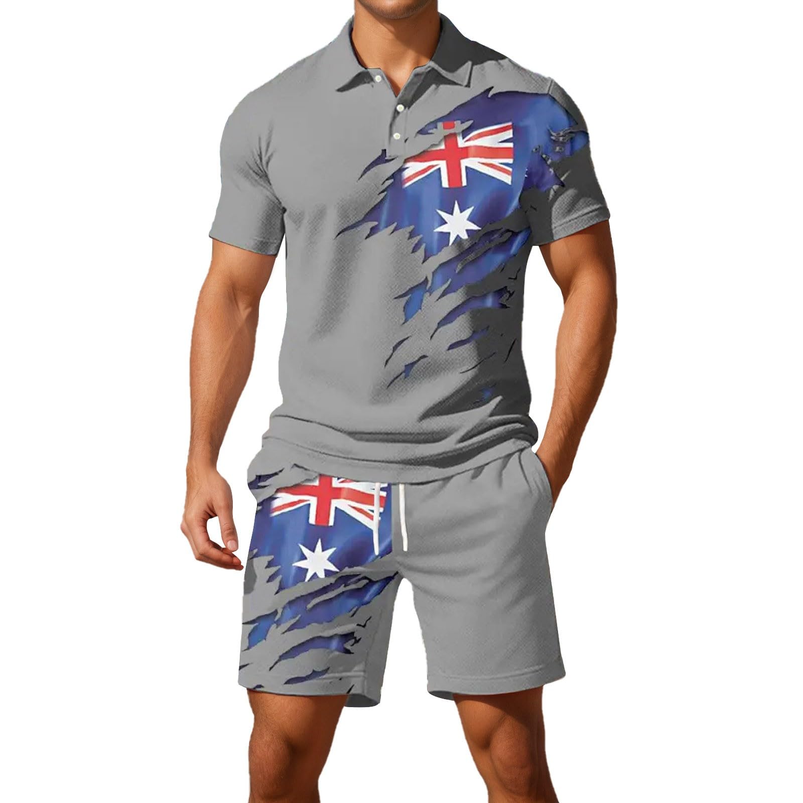 Conjunto casual de camisa de manga corta y pantalones cortos holgados para hombre 6