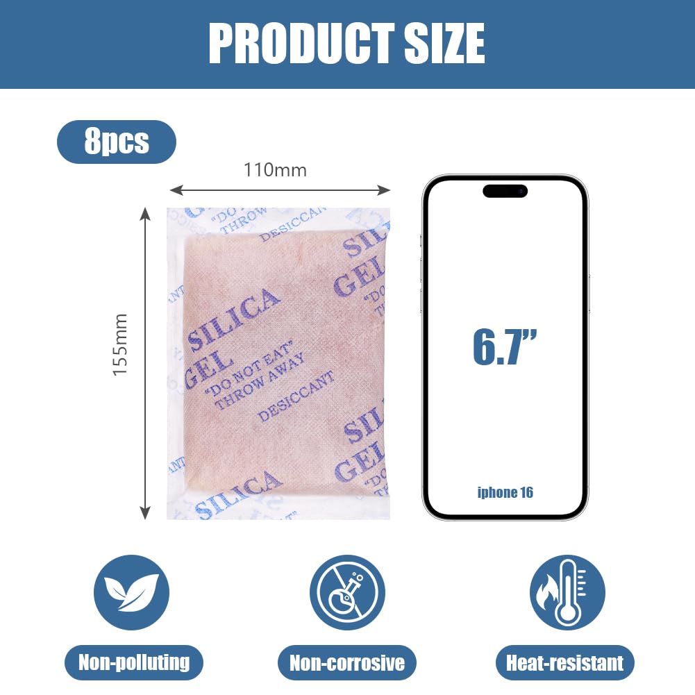 Aolso 100g (8 Bustine) di Gel di Silice Essiccante, Indicatore Essiccante da Arancione a Verde, Riutilizzabili, Gel di Silice Antiumidità per Vestiti, Armadi, Prodotti Elettronici e Gioielli ecc.