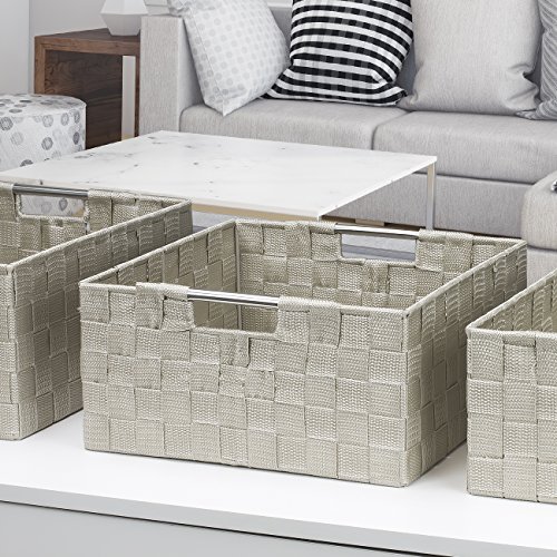 Sorbus Storage Box Woven Basket Bin Container Tote Cube Organizer Set Stackable Storage Basket Woven Strap Shelf Organizer Built-in Carry Handles (Beige) by Sorbus - Image 4