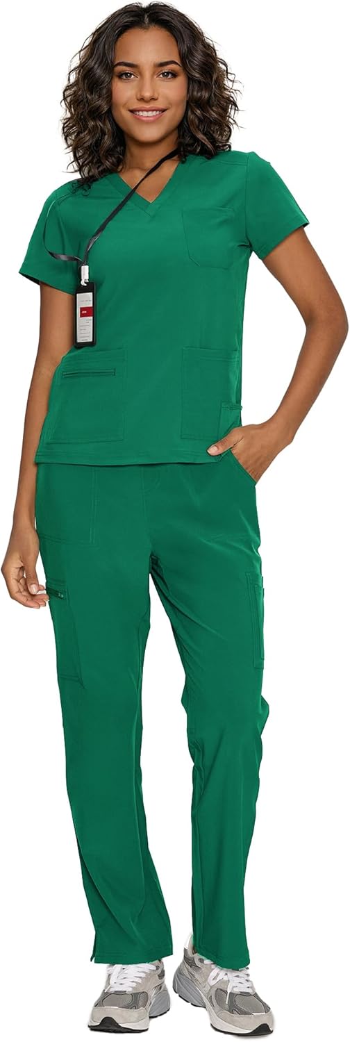 Scrubs for Women, V-Neck Scrubs Top & Cargo Pants with 12 Pockets, Yoga Waistband, 4 Way Stretch - Image 7
