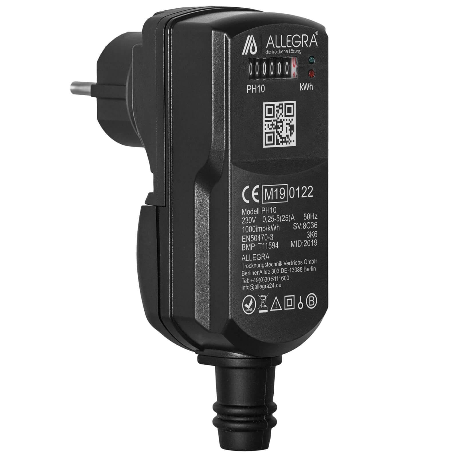 ALLEGRA MID Stromzähler PH10 mit 10 m Verlängerungskabel – Zwischenzähler zur Stromverbrauchsmessung, H07RN-F 3G2,5 mm², 230 V/16 A, für Baustelle, Vermietung & Gewerbe