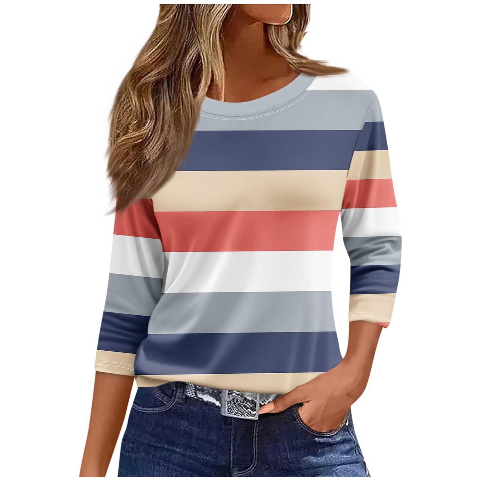 Women's Casual 3/4 Sleeve Blouse - Loose Fit Round Neck Top, Soft Stretch Fabric - View #12