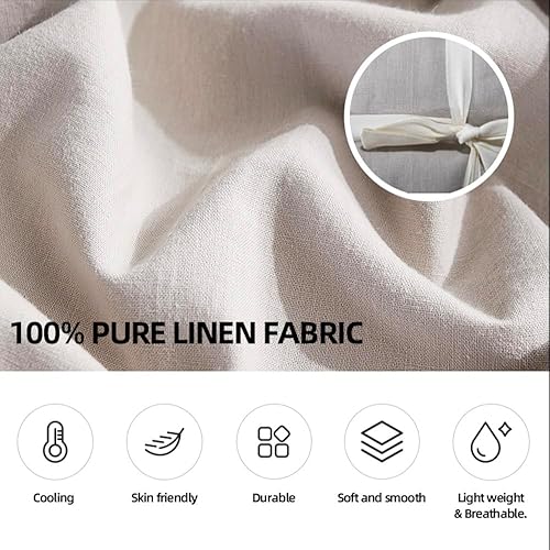 Miniatura 2 de Delynvan Juego de funda de edredón de 100 % lino puro, tamaño King, 3 piezas de lino francés transpirable con cremallera, 1 funda de edredón tamaño