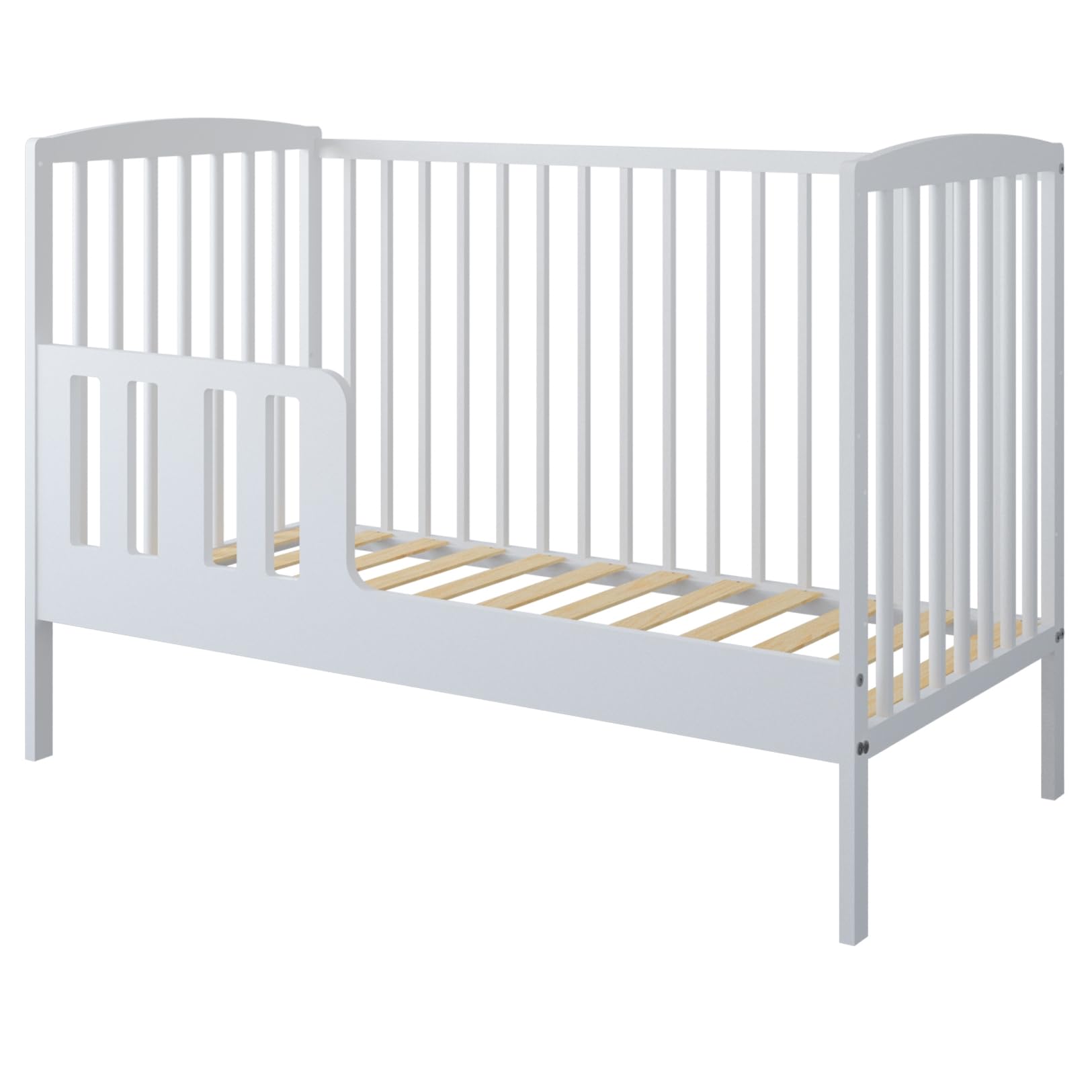 zee Cuna para Bebé 120 x 60 cm Blanca 2 en 1 Convertible en Cama Junior Altura Ajustable en 3 Niveles con Barandilla de Seguridad Madera de Pino