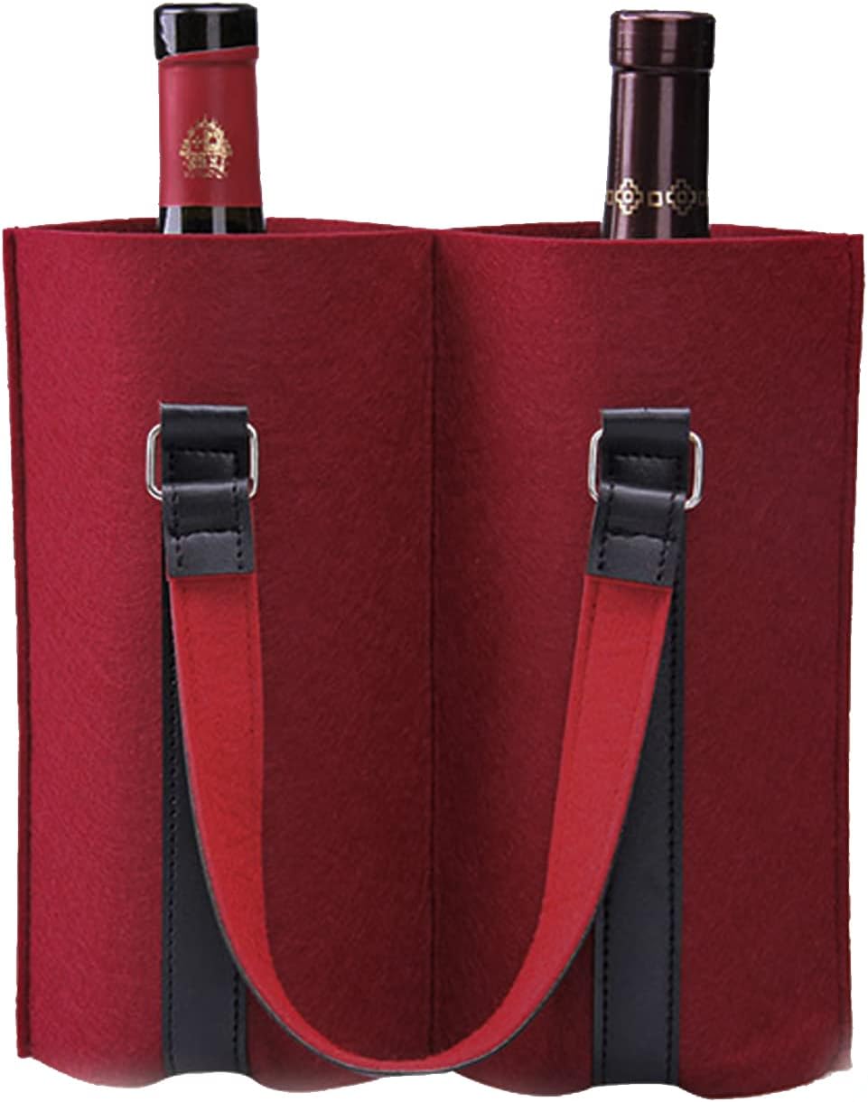Khakho 2 Bottle Wine Tote Carrier,Felt Wine Bag with Handle