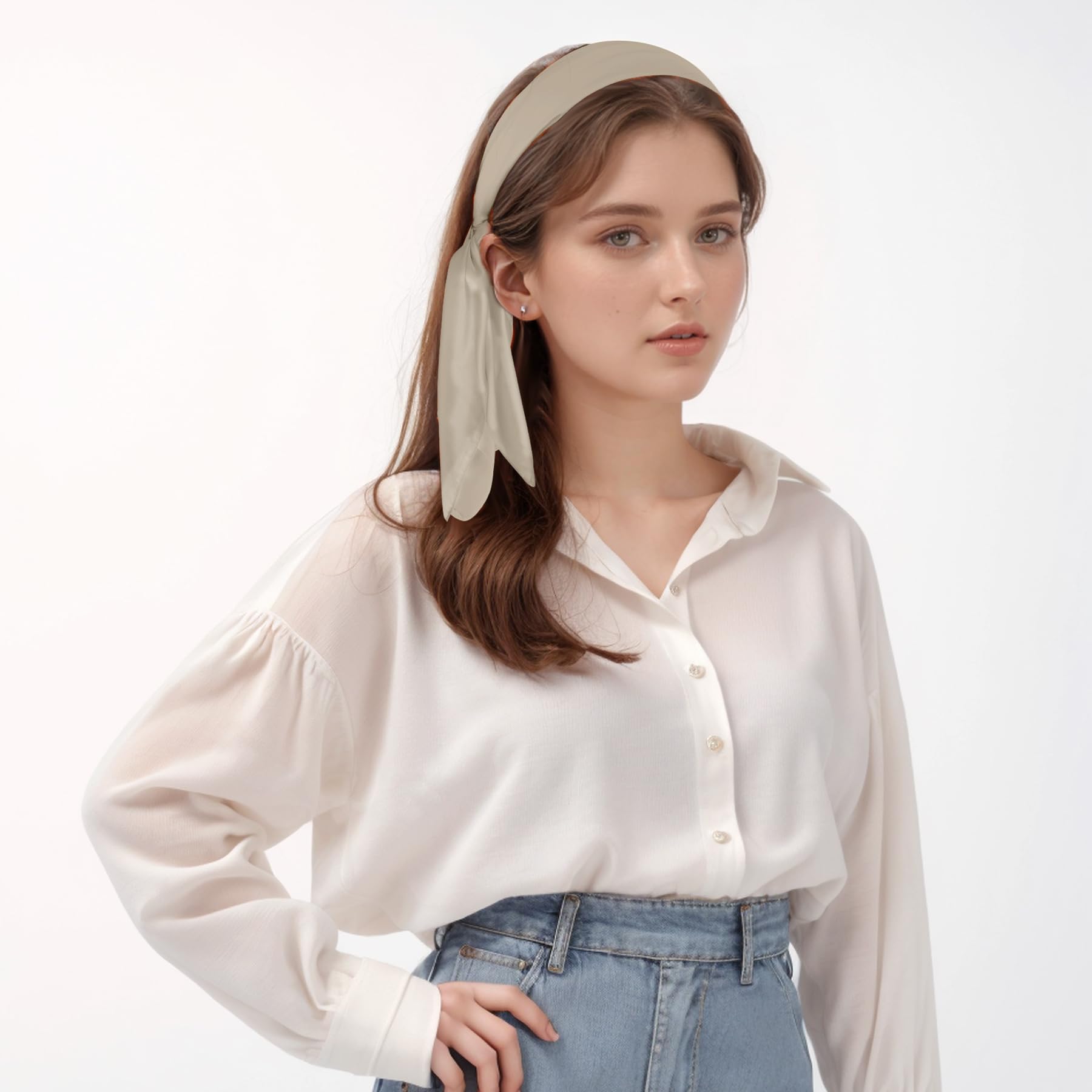 Pistha Satin Scarf Square Scarf Neck Hair Scarf Handkerchief Bandanas for Women Men Girls Boys Costume Accessory 27.5 inch: Khaki