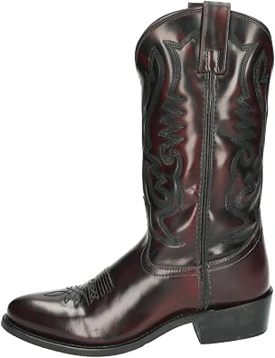 Smoky Men's 11 Black Cherry Leather Western Cowboy Boot | Western cowboy boot with leather upper, round toe, fabric lining, foam insole, rubber sole, block heel and pull-on design