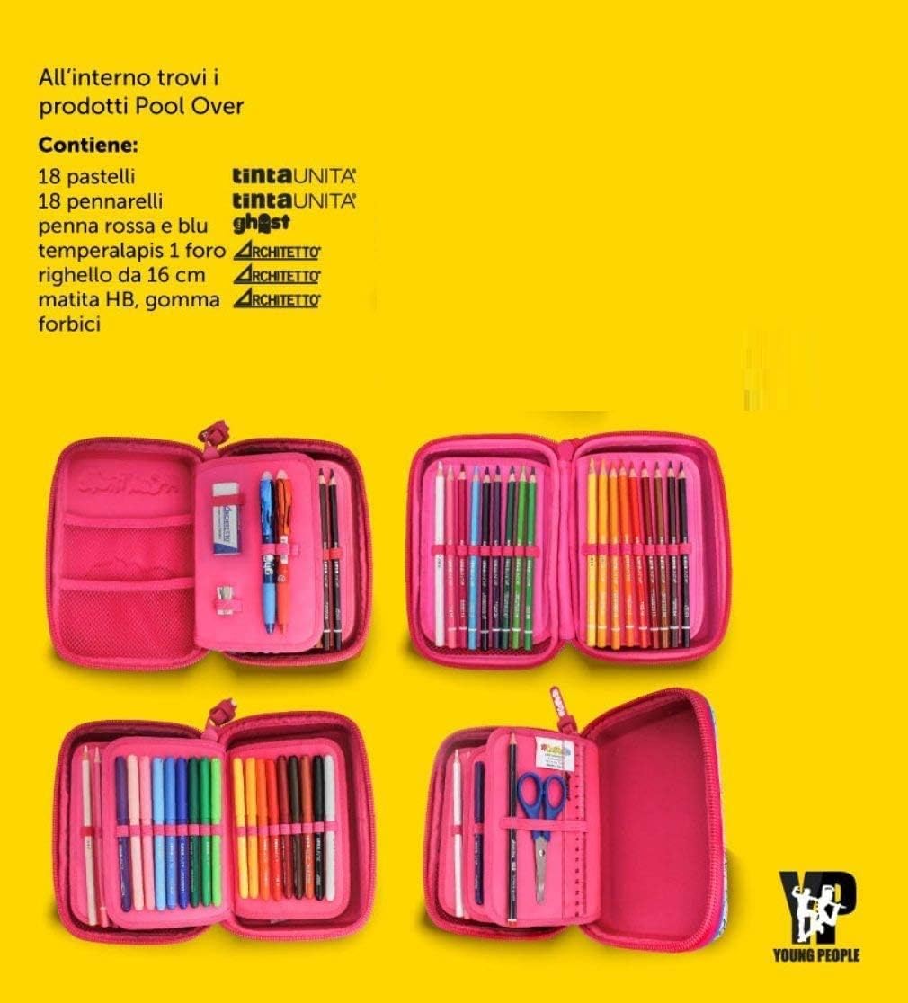 Scuola Astuccio Me contro Te Rigido Monopiano One Time girl Rosa + Omaggio portachiave con paillettes + Penna Sirena Arcobaleno