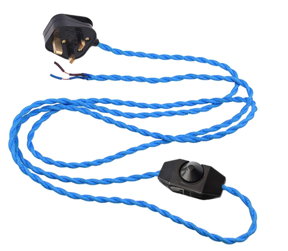 1.8 Meter Length Cord w/Plug Attached and in Line Dimmer Switch, 11 Color Options, Twisted Wire Cordset, Vintage Re-Wire Kit, Lamp Electrical Cord