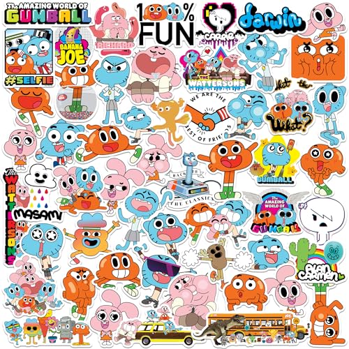 Amazing World of Gumball 50ct Vinyl Large Deluxe Stickers Variety Pack - Laptop, Water Bottle, Scrapbooking, Tablet, Skateboard, Indoor/Outdoor