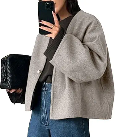 HOTIAN Women Cropped Wool Blend Coats Long Sleeve Coat Jacket Peacoat Fall Winter Outwear Overcoat