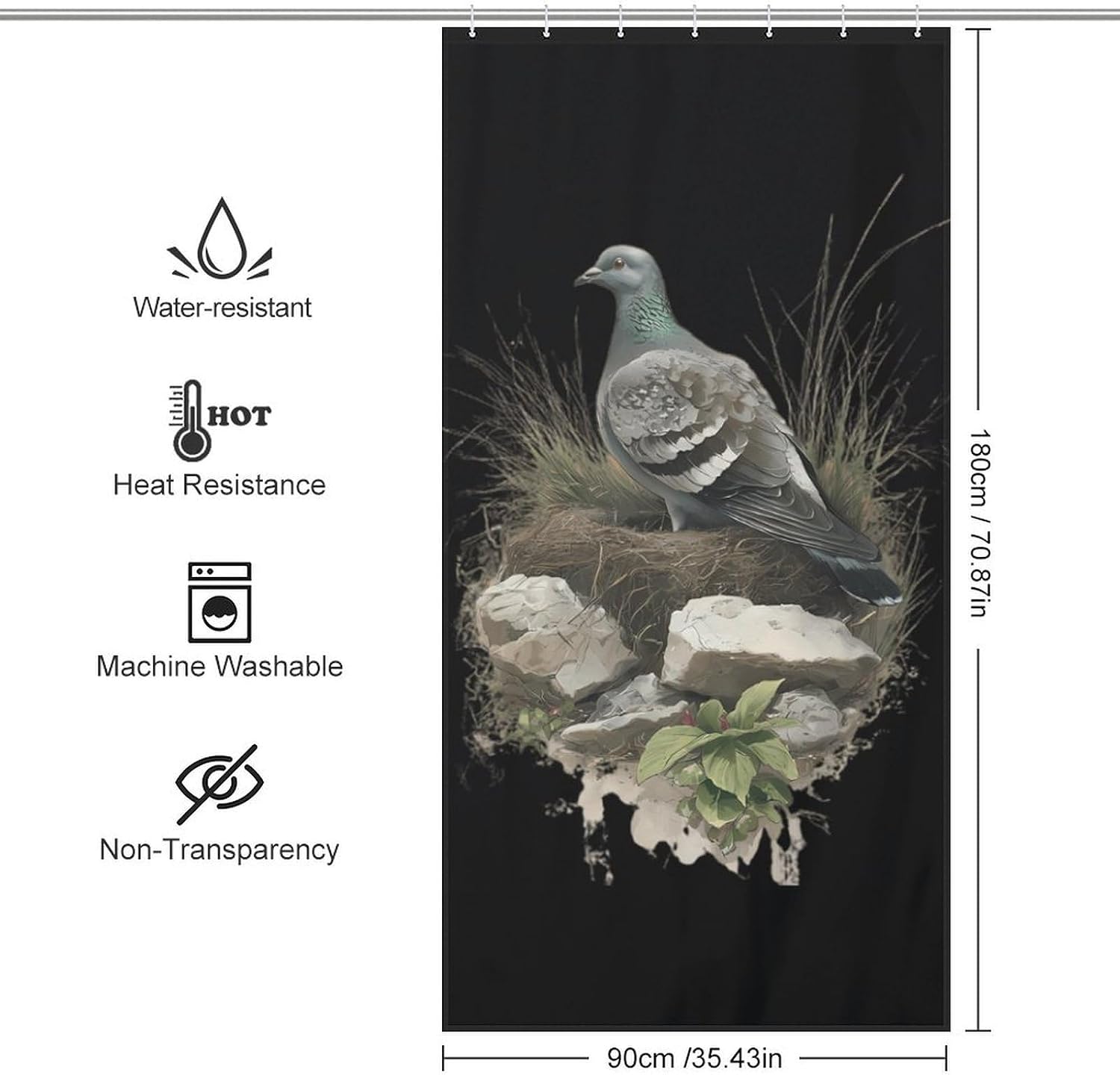 Pigeons Perched Nest Fabric Shower Curtain Bathroom Accessories with Hooks image 2