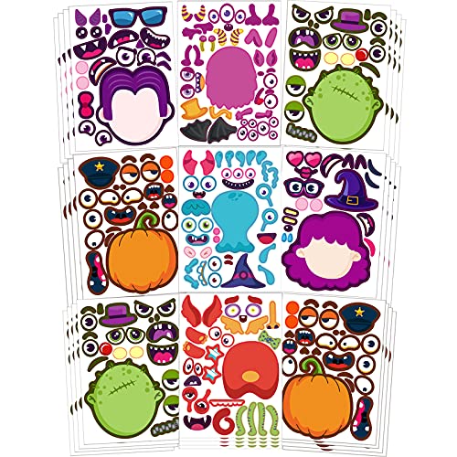 28 Sheets Halloween Party Games Stickers for Kids Make Your Own Halloween Stickers, Kids Halloween Activities Stickers Pumpkin Zombie Witche Monster for Kids Halloween Party Favors