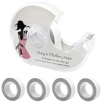 NANASO Body Tape 5 Rolls,Fashion Body Tape Clear Fabric Double Sided Clothing Tape with Dispenser for Clothes Dress and Bra,Transparent Clear Color for All Skin Shades,82 Feet