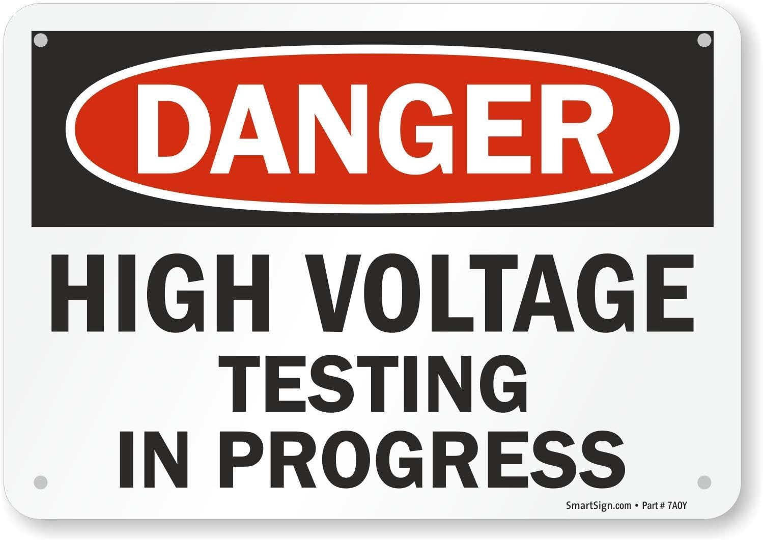 SmartSign 7 x 10 inch “Danger - High Voltage, Testing In Progress” OSHA Sign, Digitally Printed, 55 mil HDPE Plastic, Red, Black and White