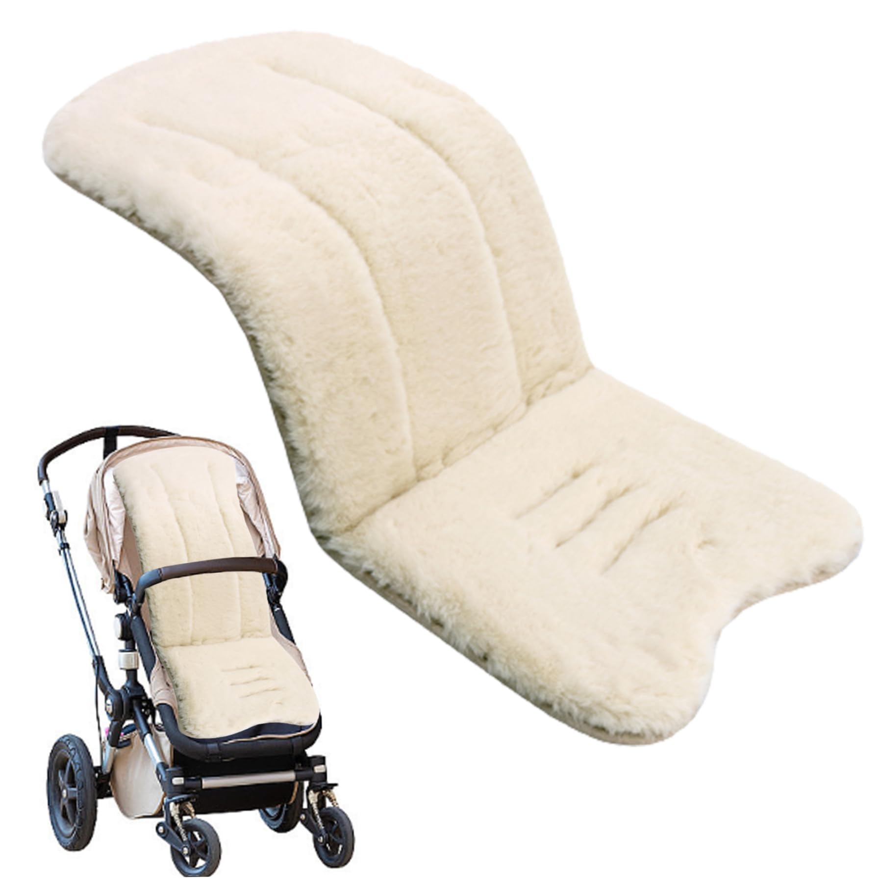 Pram Liner, 30x15inch Plush Warm Stroller Seat Liners, Universal Thicken Pushchair Liner, Winter Warm Baby Stroller Cushion, Soft Baby Seat Pad Liner for Stroller (Beige)