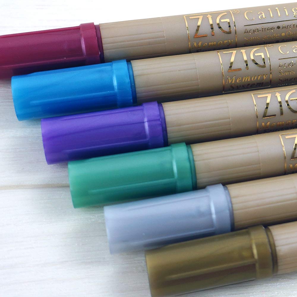 Amazon.com : Kuretake ZIG Calligraphy Marker Pens Metallic 6